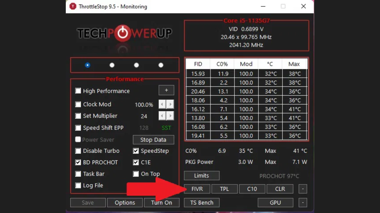Undervolting settings in ThrottleStop
